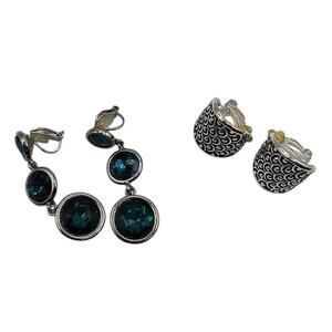 Vintage BARCS Silver TONE Amber Orange Glass CABOCHON Clip ON Earrings